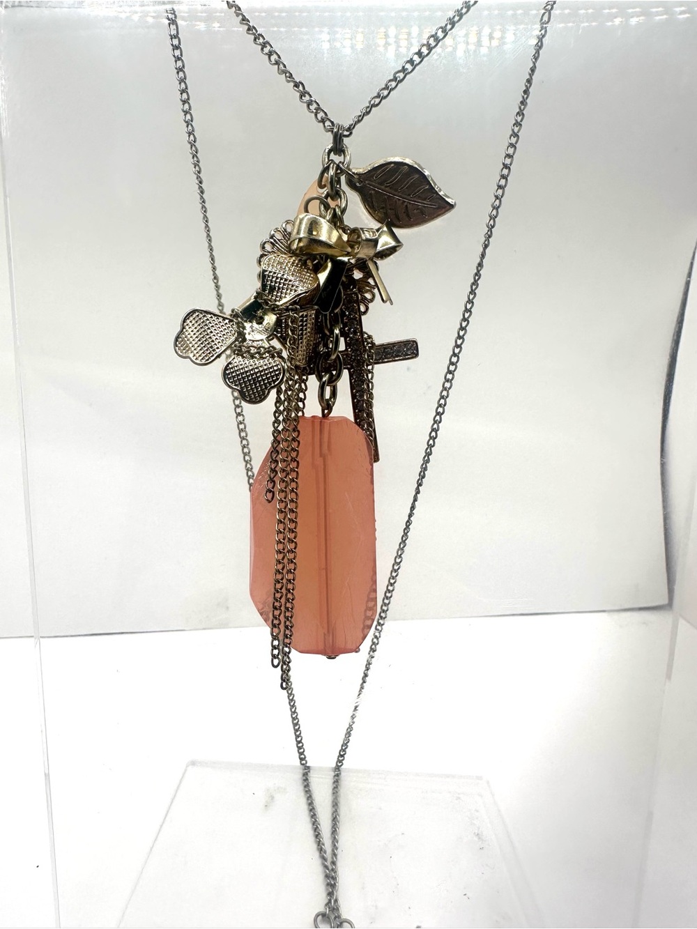 Fashion: Layered Charm Necklace with Peach Pendant
